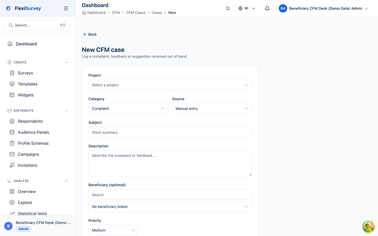 New CFM case: structured intake form