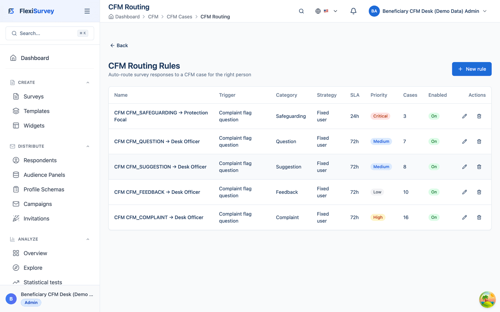 CFM routing rules with a live dry-run preview