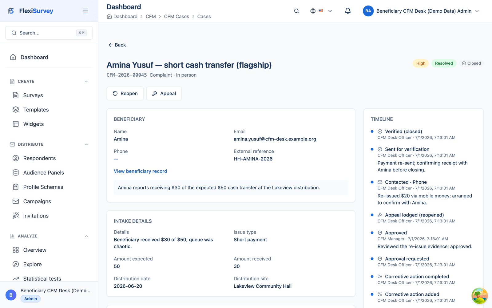 A case file with its immutable event timeline