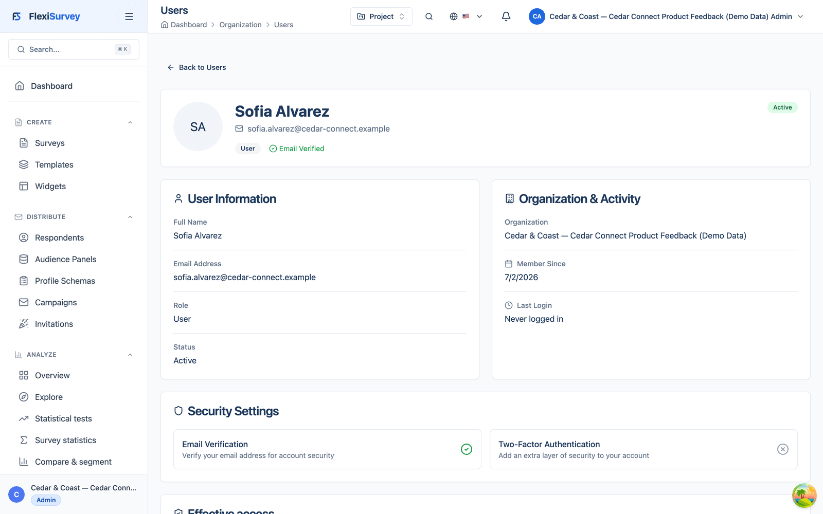 Effective-permission preview for one user at one scope