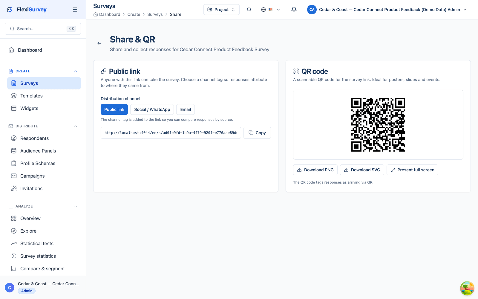 Distribution centre: links, embed and QR code