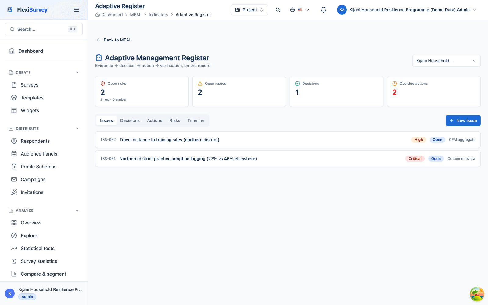 Decision and corrective-action register
