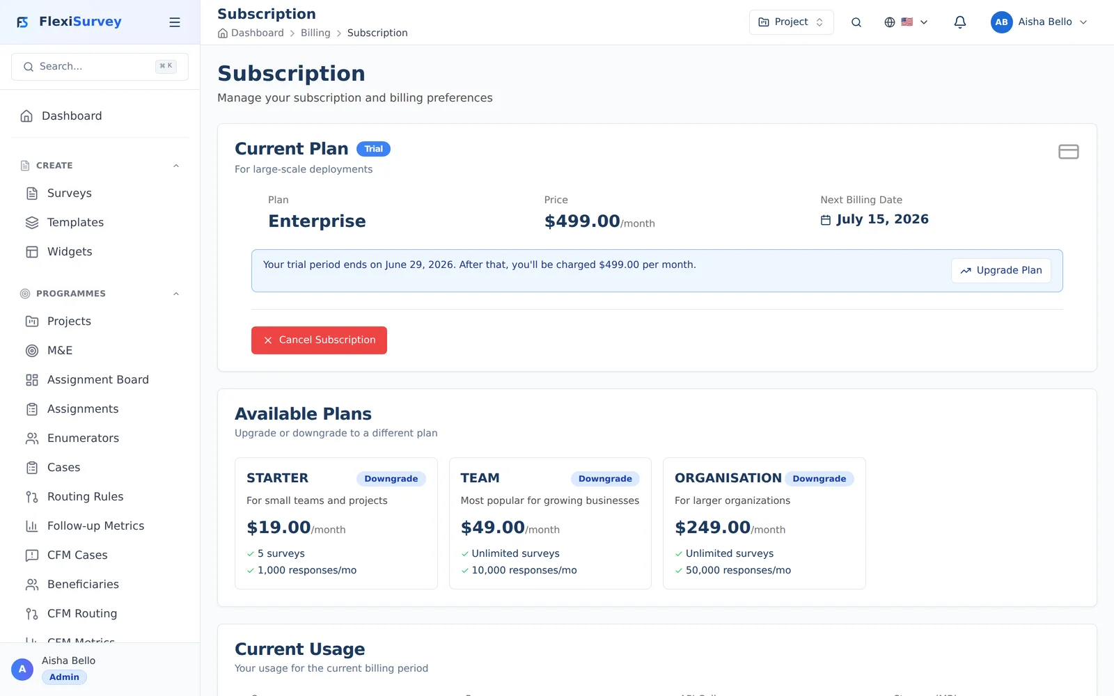 Manage plan and seats