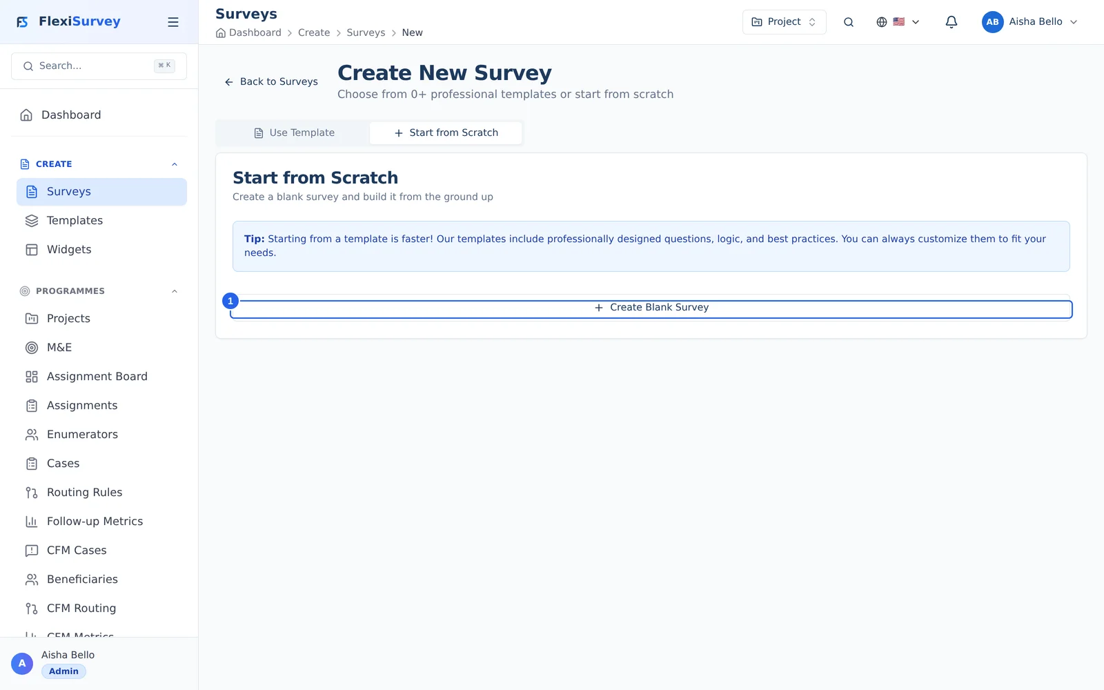Choose "Start from scratch"